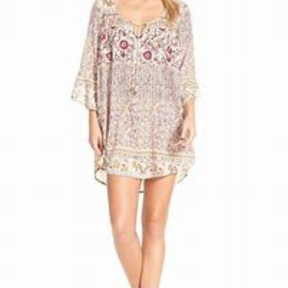 Billabong Take Me Away Dress Flowy Earth Tone Boho Split Neck Floral Size S/P